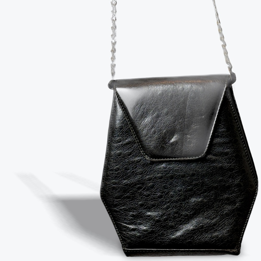 Crouch‎ & Fitzgerald New York Leather Cross Body Bag Vintage Hexagon Chain Strap